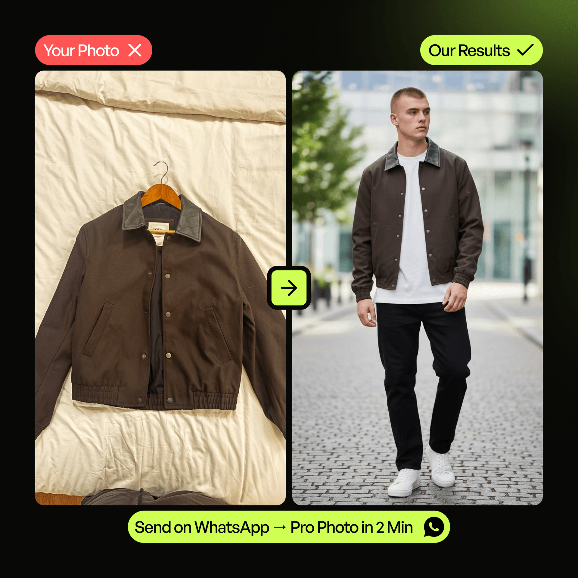 Before and after: jacket product photo enhancement